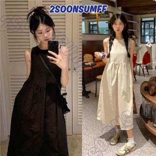 2Soonsumff Váy suông sát nách xếp ly ngực dáng dài xòe babydoll nhẹ nhàng, váy bầu xinh xắn cho nữ