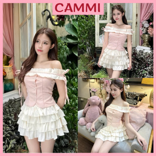 Sét Áo Trễ Vai Phối Bèo mix Chân Váy Tầng Xinh Xắn, Set Bộ Đồ Nữ Hồng Bánh Bèo HB882