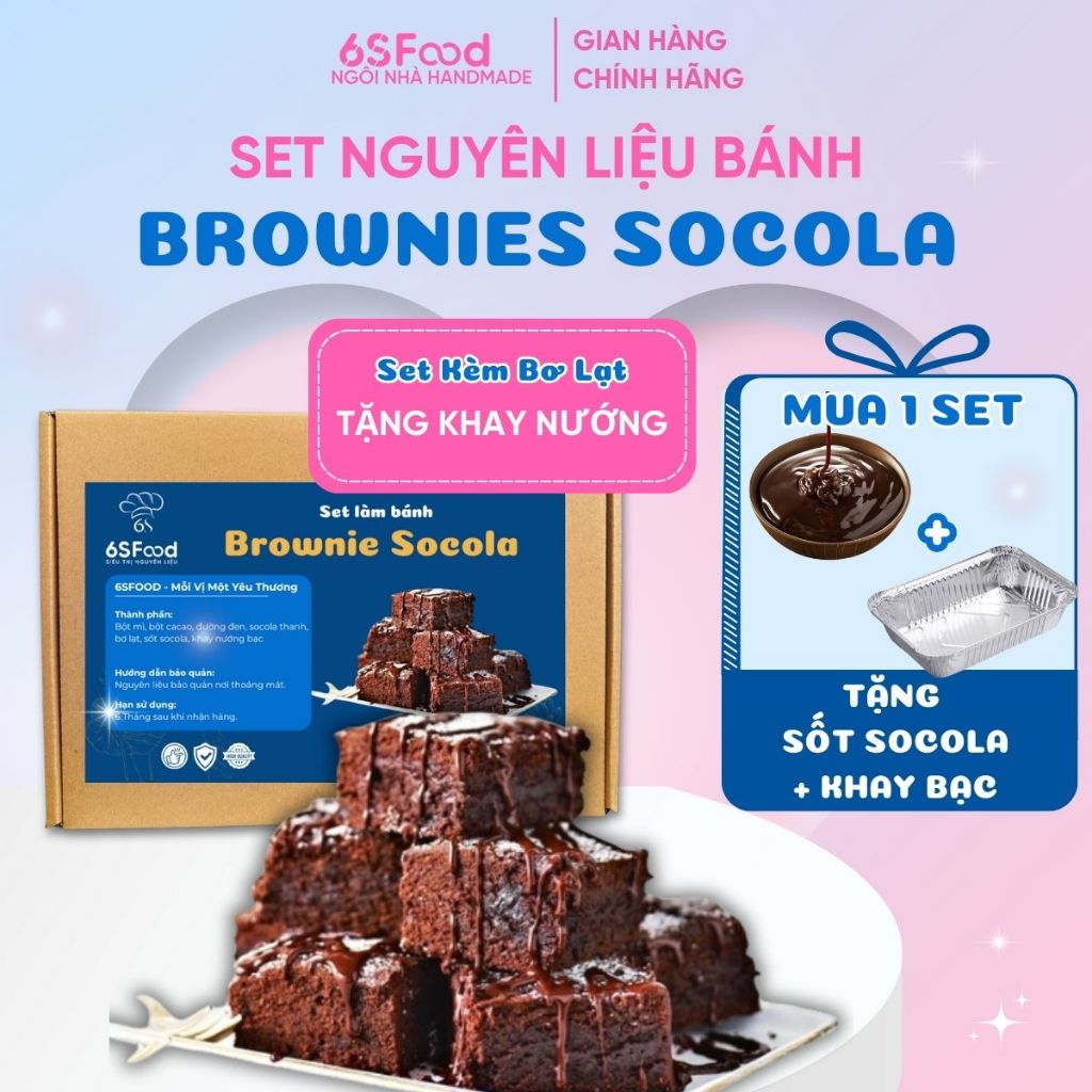 Set Làm Bánh Brownie Socola 6SFOOD Thơm Đậm Vị, Ít Ngọt [KÈM KHAY NƯỚNG]