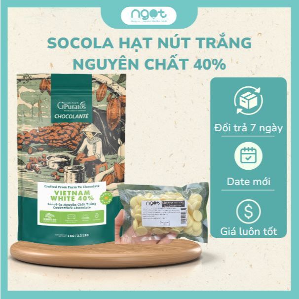 Gói 500g socola Hạt Nút Trắng nguyên chất Puratos Grand-Palace 40% <Trời nóng dễ chảy>