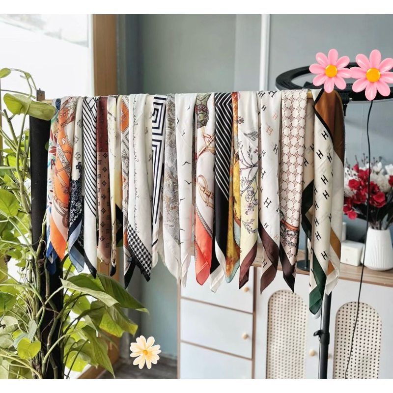 Khăn Lụa Vuông Choàng Cổ, Làm Nơ, Trang Trí Túi Xách, Khăn Làm Áo Yếm size 70x70 𝐊𝐇𝟎𝟐