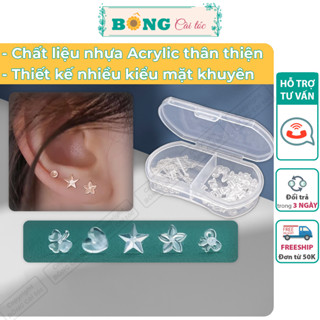  Set kèm hộp bông tai nhựa trong suốt giữ lỗ nhiều kiểu mặt khuyên không gây kích ứng BT320 - khuyên tai BÔNG Cài Tóc 