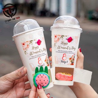  Set 50 cái ly giấy cốc giấy tặng quà túi mù lớp ngoài 22oz 600ml & lớp trong 14oz 400ml Trắng 