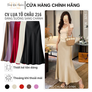 Chân Váy Lụa Midi Dáng Dài Chữ A Cạp Trễ Lưng Chun Bên Trong Chất Lụa Tô Châu Mềm Mịn TQ Fashion 216