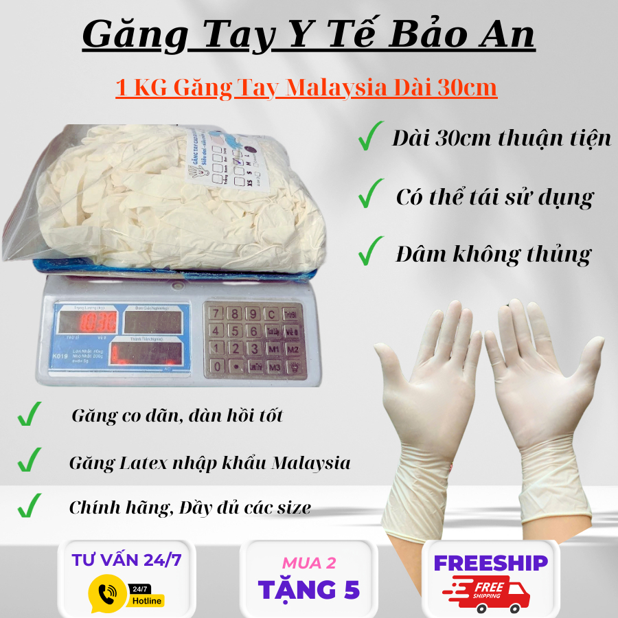[Cao Cấp] 1 KG Găng Tay Cao Su Latex Tay Dài 30cm Có Bột Và Không Bột Chính Hãng Nhập Khẩu Malaysia
