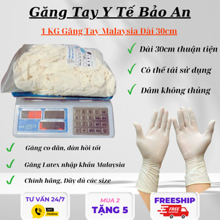 [Cao Cấp] 1 KG Găng Tay Cao Su Latex Tay Dài 30cm Có Bột Và Không Bột Chính Hãng Nhập Khẩu Malaysia