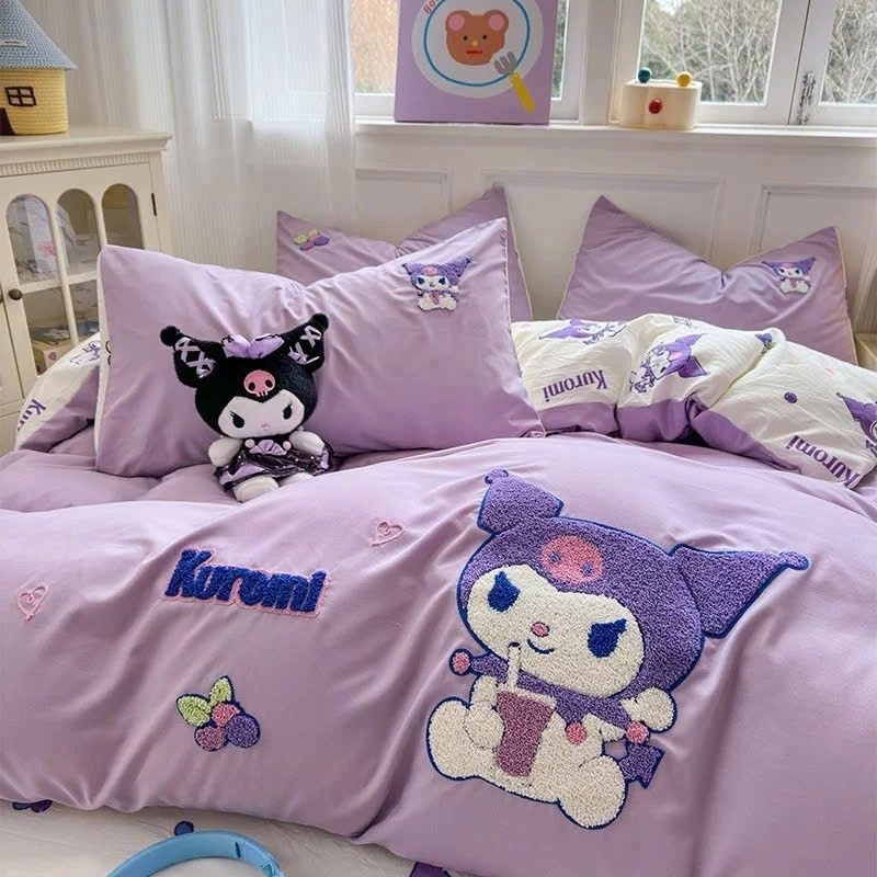 Bộ Vỏ Chăn Ga Gối Cotton Đũi Thêu Hình Labubu,Kuromi Hot Tren Chất Liệu Mát Và Mềm Mại Phù Hợp Thời Tiết 4 Mùa | BigBuy360 - bigbuy360.vn