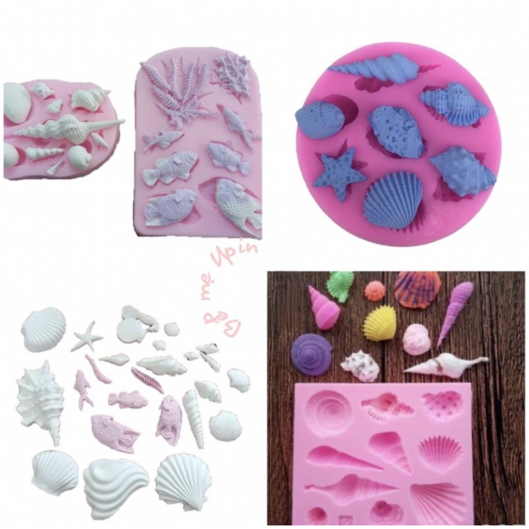 Khuôn silicon ốc, cá, sò, sinh vật biển các loại làm rau câu 4D khuôn ốc khuôn sao khuôn sò