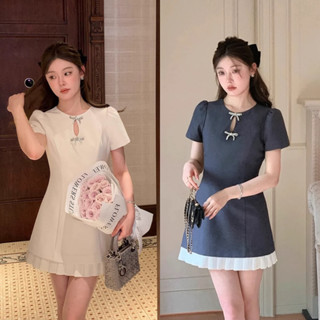 Váy đầm NATURE V nơ đá xếp ly nữ xinh tiểu thư sang chảnh, dự tiệc phong cách Hàn Quốc 851