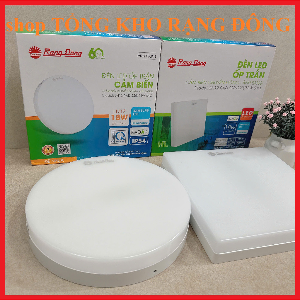 Đèn LED ốp trần cảm biến 18W Rạng Đông LN12.RAD 220/18W