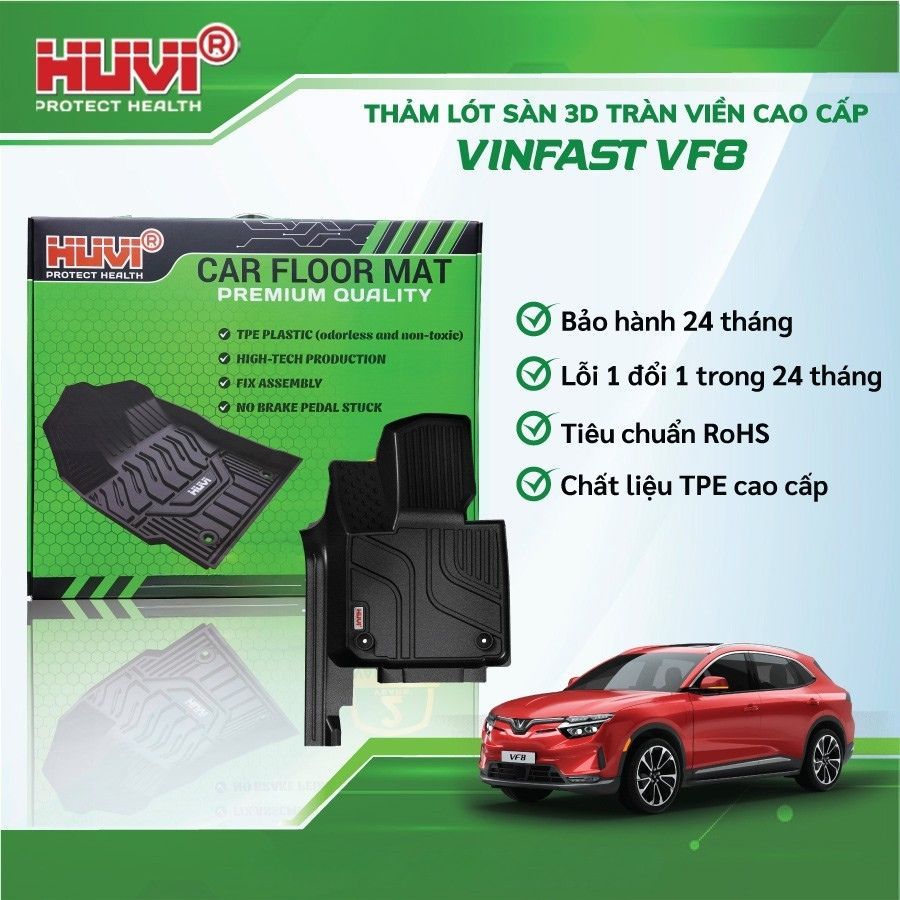 Thảm lót sàn xe ô tô VINFAST VF8 2024+ nhựa TPE nguyên sinh tràn viền bậc cửa HUVI chính hãng