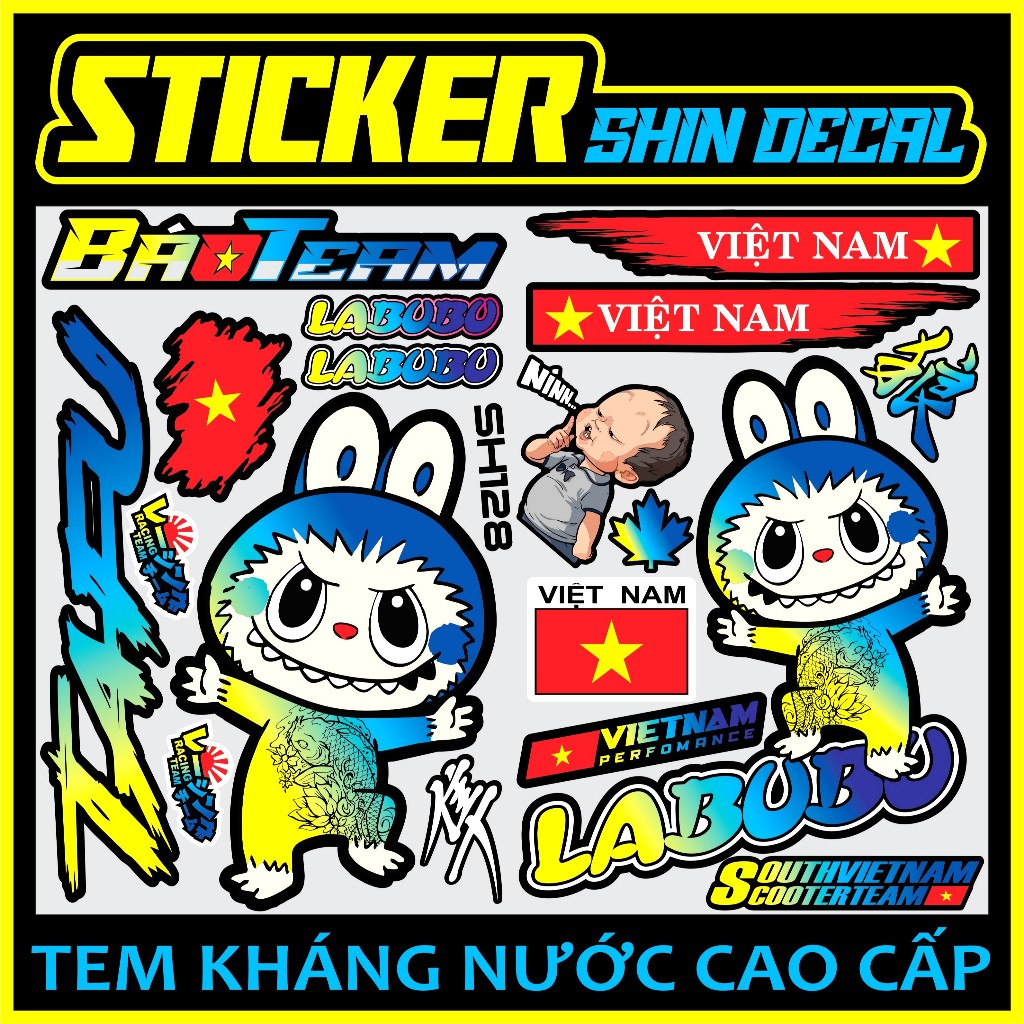 Tem dán xe điện labubu siêu hót trend , icon, sticker, hình dán lá cờ việt nam trang trí xe siêu đẹp