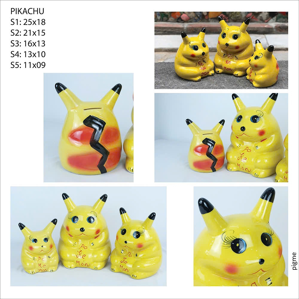 Heo Tiết Kiệm Pikachu Bát Tràng Gốm Sứ Vàng Dễ Thương Nhiều Kích Thước