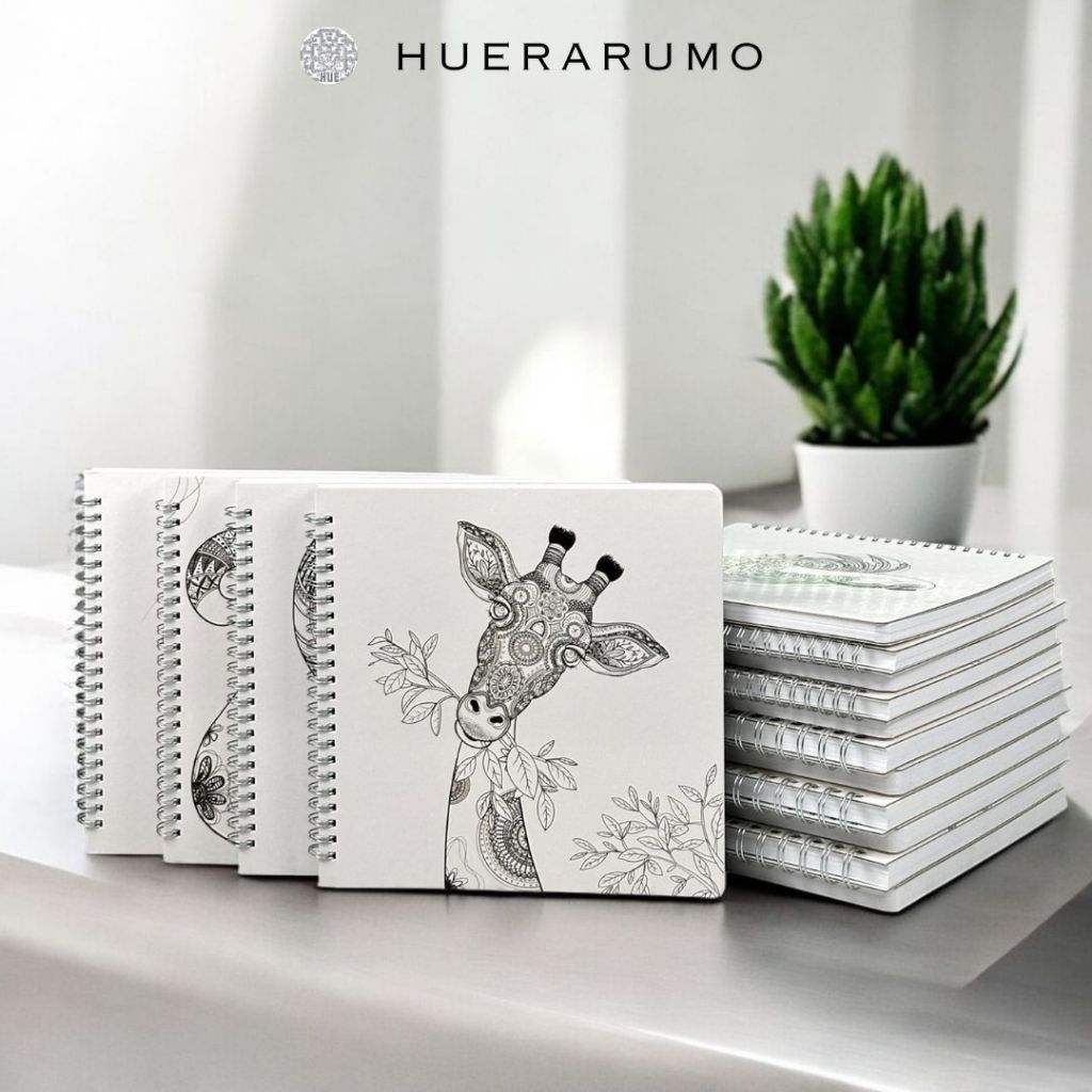 Sổ vẽ phác thảo lò xo HUERARUMO khổ vuông 21cm x 21cm 60 trang, sketchbook giấy vẽ cao cấp 200gsm.