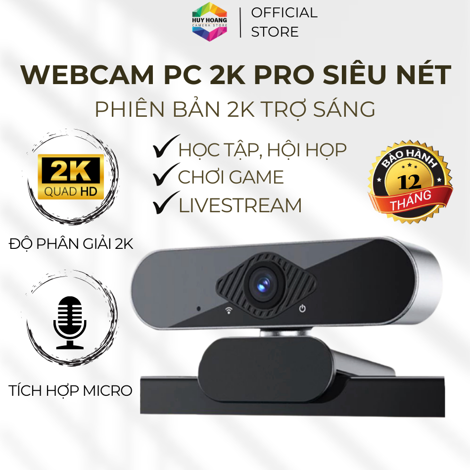 Webcam PC Laptop cao cấp Q20 2K Camera có mic học online, livestream có hỗ trợ sáng