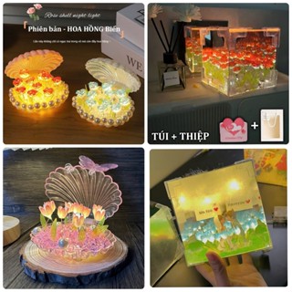  (TÚI QUÀ + CHARM) HỘP Đèn Ngủ Hoa Tulip Handmade decor phòng ngủ chill, Quà tặng sinh nhật người yêu 8/3