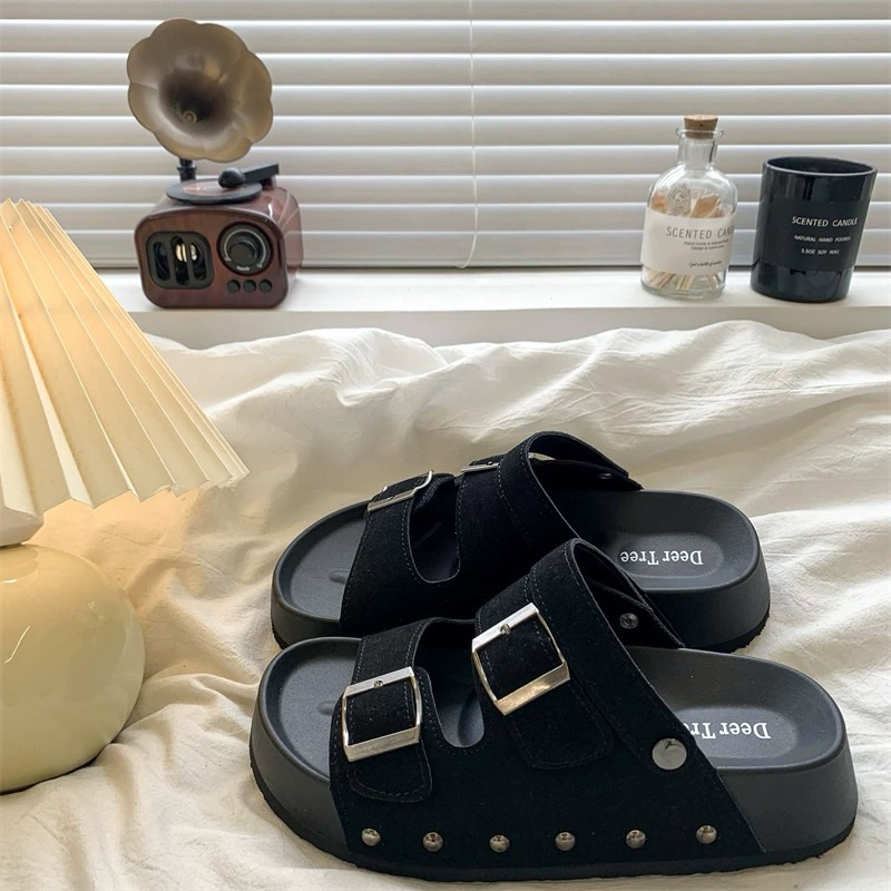 Dép sandal nữ đế cao 4-5cm 2 Khuy quai hậu Chốt Đinh cao cấp | BigBuy360 - bigbuy360.vn