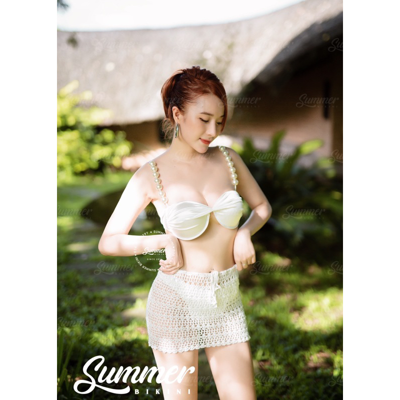 BIKINI 2 mảnh cúp nâng độn đẩy ngực dây ngọc chai kèm chân váy len móc [ BIKINI SUMMERSHOP ]