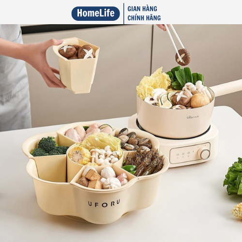 Khay đựng rau ăn lẩu 2 lớp tiện ích , rổ 6 ngăn đựng đồ ăn lẩu gọn gàng sang trọng