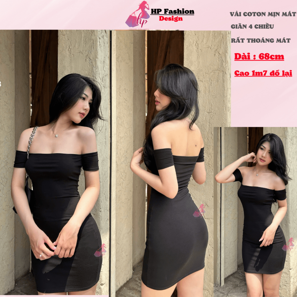 [XẢ KHO TẾT]Đầm trễ vai body dáng ngắn body không mút, váy kiểu nữ màu đen nâu sáng da đi tiệc bigsize HP29 | BigBuy360 - bigbuy360.vn