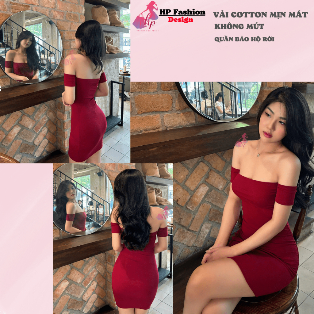[XẢ KHO TẾT]Đầm trễ vai body dáng ngắn body không mút, váy kiểu nữ màu đen nâu sáng da đi tiệc bigsize HP29 | BigBuy360 - bigbuy360.vn