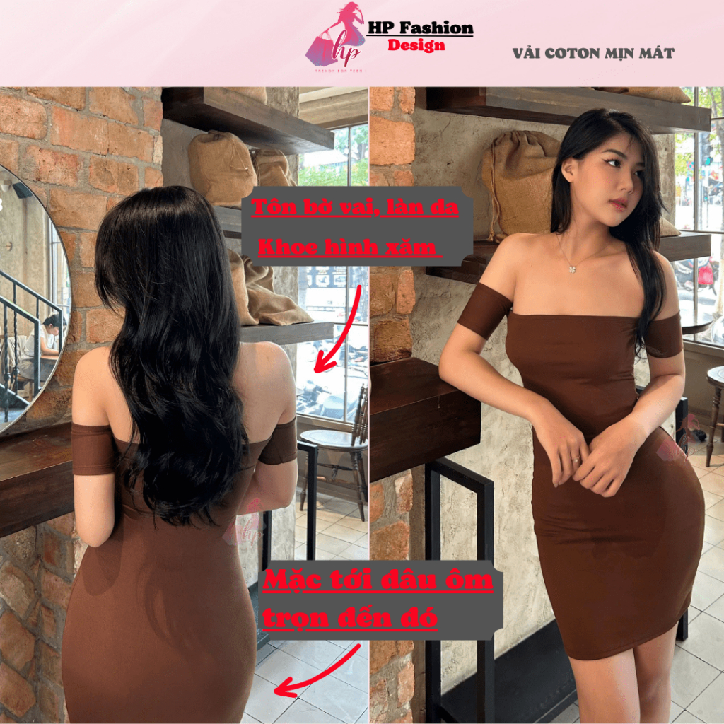 [XẢ KHO TẾT]Đầm trễ vai body dáng ngắn body không mút, váy kiểu nữ màu đen nâu sáng da đi tiệc bigsize HP29 | BigBuy360 - bigbuy360.vn