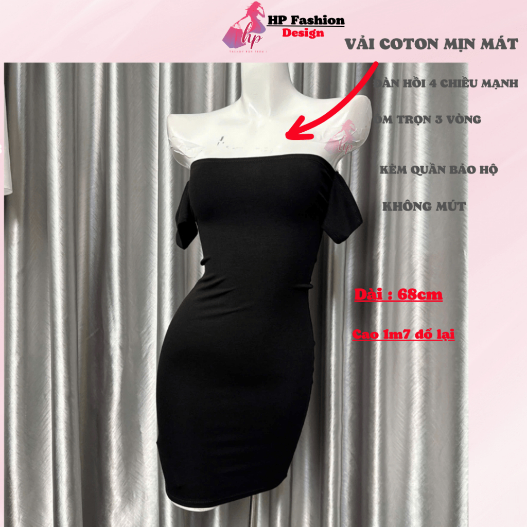 [XẢ KHO TẾT]Đầm trễ vai body dáng ngắn body không mút, váy kiểu nữ màu đen nâu sáng da đi tiệc bigsize HP29 | BigBuy360 - bigbuy360.vn