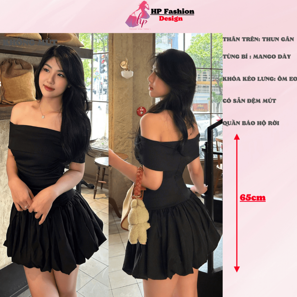 Đầm bí ngô phồng dáng ngắn body cúp v1 bẹt vai có mút, váy kiểu nữ màu đen  trắng đi tiệc tiểu thư sang chảnh HP28 | BigBuy360 - bigbuy360.vn