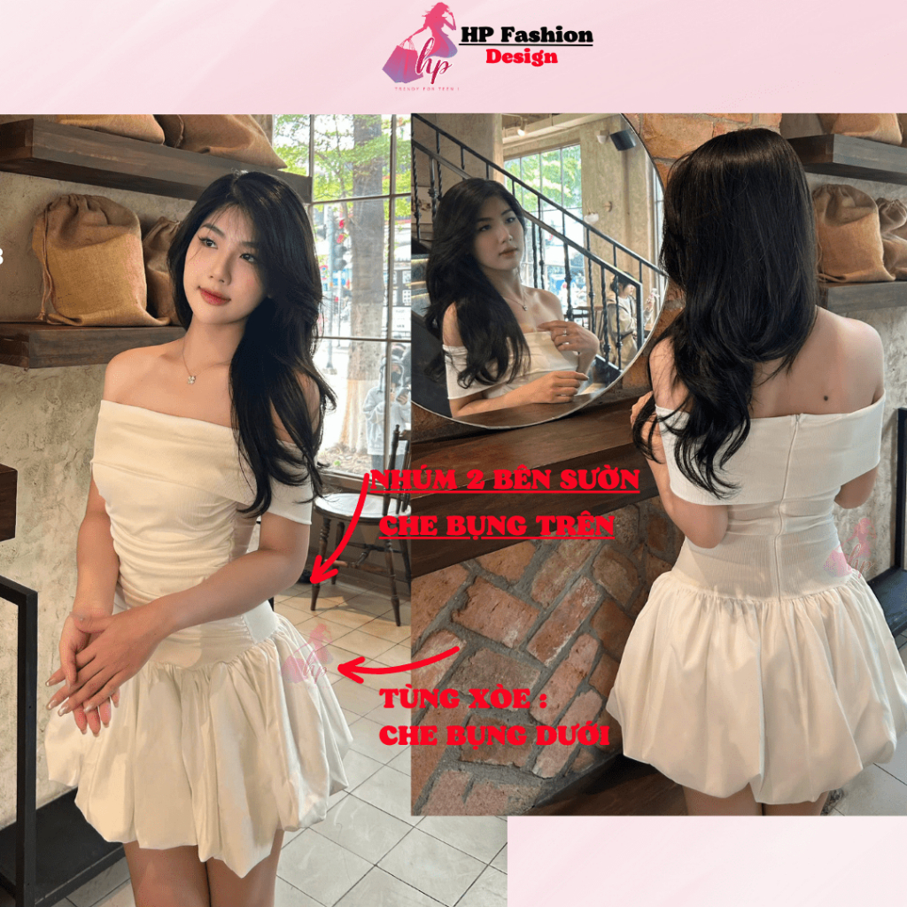Đầm bí ngô phồng dáng ngắn body cúp v1 bẹt vai có mút, váy kiểu nữ màu đen  trắng đi tiệc tiểu thư sang chảnh HP28 | BigBuy360 - bigbuy360.vn