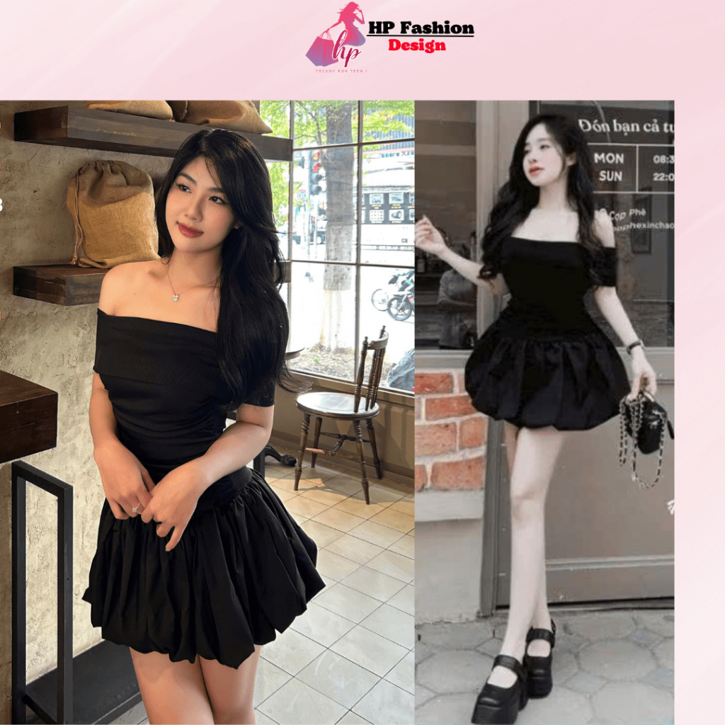 Đầm bí ngô phồng dáng ngắn body cúp v1 bẹt vai có mút, váy kiểu nữ màu đen  trắng đi tiệc tiểu thư sang chảnh HP28 | BigBuy360 - bigbuy360.vn