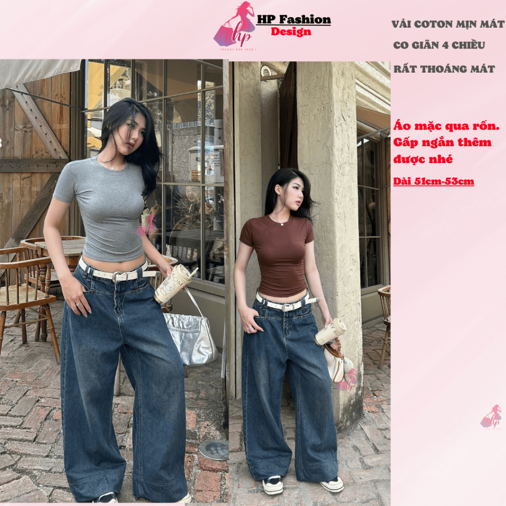 [COTTON mịn] Áo thun nữ chiết eo basic cổ tròn, áo phông nữ ôm body cộc ngắn tay vải  baby tee có bigsize mùa hè HP30 | BigBuy360 - bigbuy360.vn