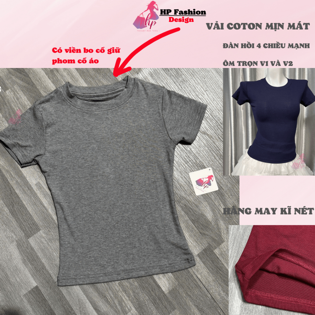 [COTTON mịn] Áo thun nữ chiết eo basic cổ tròn, áo phông nữ ôm body cộc ngắn tay vải  baby tee có bigsize mùa hè HP30 | BigBuy360 - bigbuy360.vn