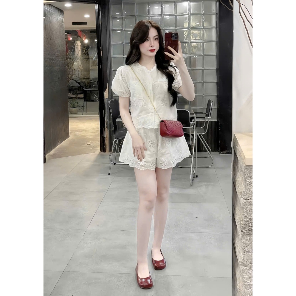 Sét đồ tk nữ áo tay ngắn gài nút phối quần đùi ống rộng họa tiết renn hoa điệu đà dành cho các nàng mặc đi chơi siêu yêu | BigBuy360 - bigbuy360.vn