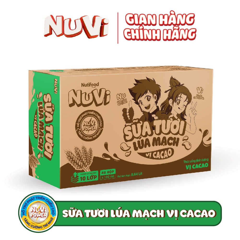 Thùng 48 Hộp 180mL Nuvi Sữa Tươi Trái Cây Cam/ Nho/ Dâu/ Cacao/ Trái Cây Nhiệt Đới - NUTIFOOD SHOP