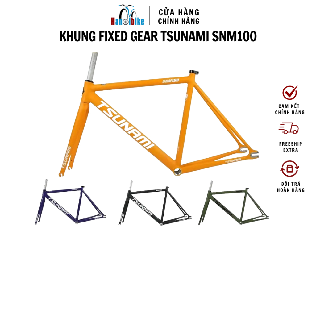 Khung xe đạp Fixed Gear Tsunami SNM100 chính hãng kèm chén cổ, khoá cốt yên, càng