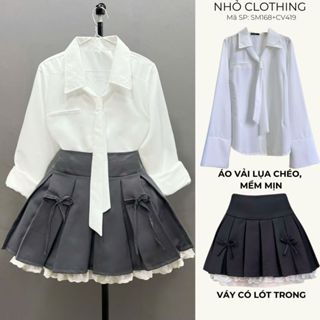 Set bigsize nữ áo sơ mi kiểu công sở phối chân váy tennis xếp ly có lớp trong điệu đà che khuyết điểm - SET973