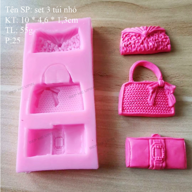 Khuôn Silicon vỉ 3 túi xách trang trí bánh túi sách