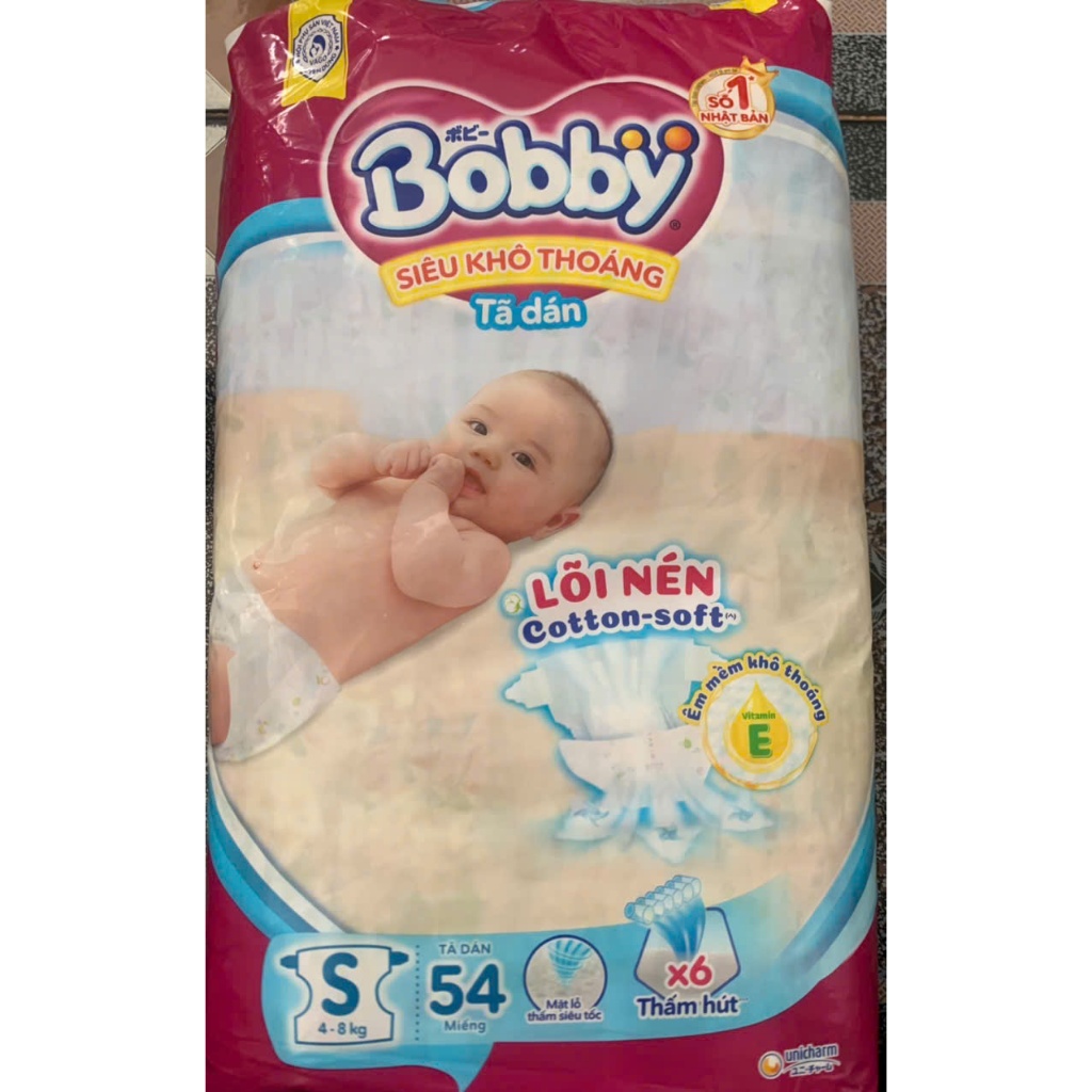 Tã Dán Trẻ Em Bobby Size S 54 Miếng ( S54 Cho Bé 4 Đến 8 Kg) - Bỉm Dán Bobby Size S