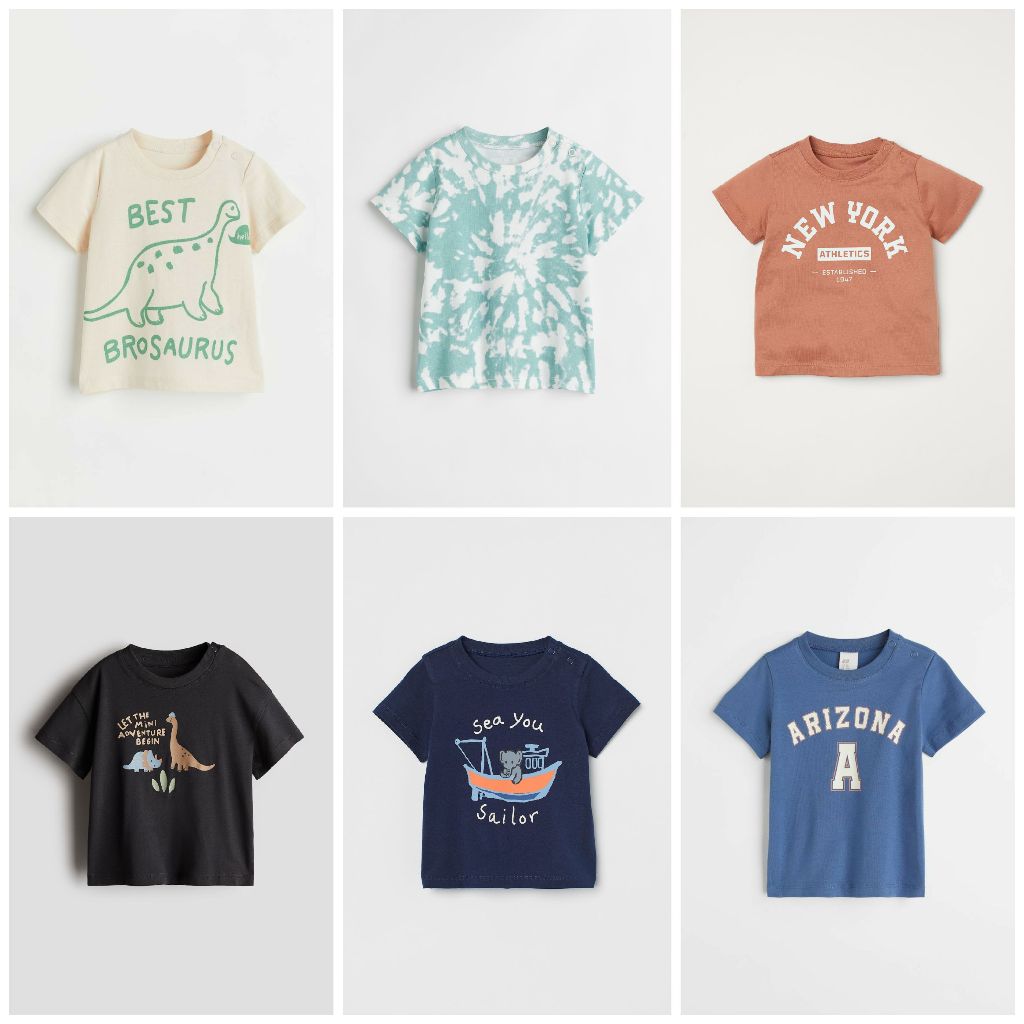 Áo phông khủng long boat xám loang xanh xám HM H&M_hàng chính hãng authentic