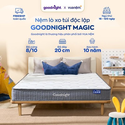 [ĐƠN 10TR TẶNG 1 BỘ CHĂN BÉ]Nệm Lò Xo Độc Lập Goodnight Magic Nâng Đỡ Vượt Trội, Chất Lượng, Đệm Lò Xo Êm 20cm, BH10 năm