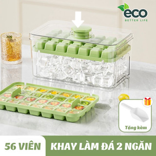 Hộp khay làm đá thông minh ECO nhấn nút lấy đá dễ dàng, Khay đá 56 viên 2 tầng tiện lợi thông minh