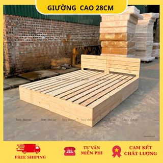 [ CÓ HƯỚNG DẪN LẮP] Giường pallet gỗ thông cao 28 cm từ 1m2x2m, 2mx2m Huy decor