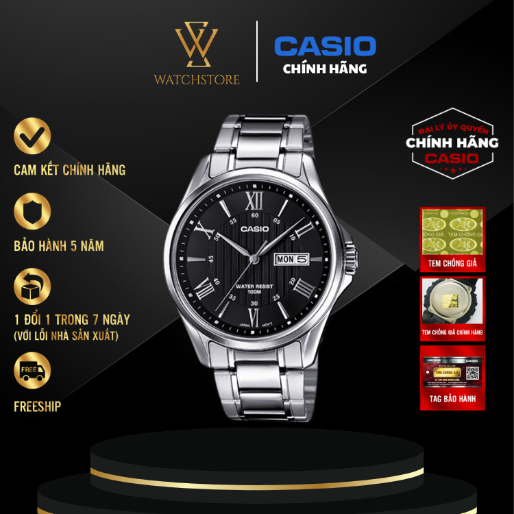 Đồng Hồ Nam Casio MTP-1384D-1AVDF Màu Đen Mật Kính Khoáng 41mm Chống Nước Dây Kim Loại Không Gỉ Chín