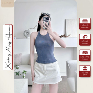 Áo Yếm Cột Dây Hở Lưng Thiết Kế Dáng croptop Cách Điệu 2 Lớp Chất Thun Nhũ Ánh Kim Tôn Dáng