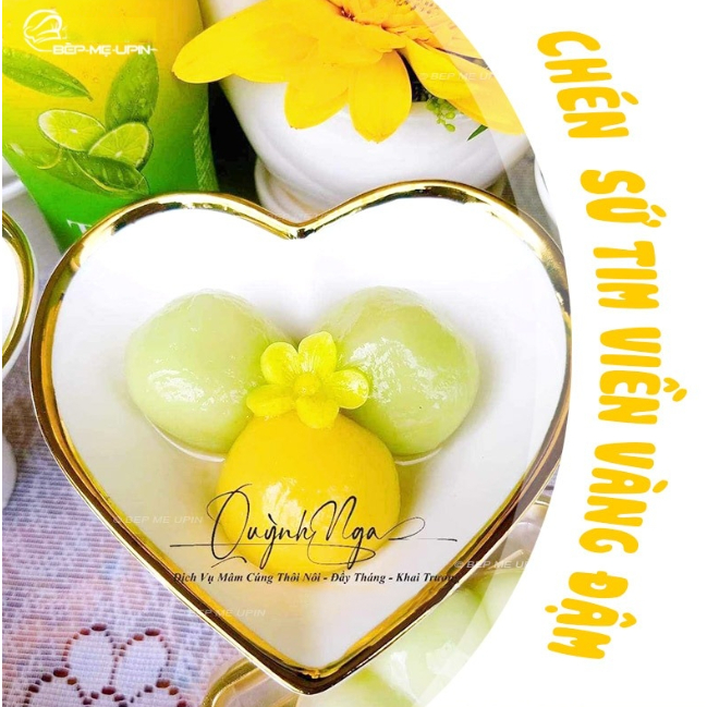 Chén bát tim sứ viền vàng đậm decor mâm cúng bát tim đựng bánh trôi chè loại 1