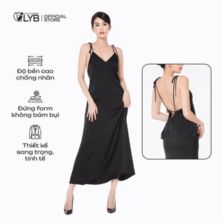 Đầm công sở LYB 2 dây buộc nơ đen sang trọng, đầm suông, che đi khuyết điểm cơ thể