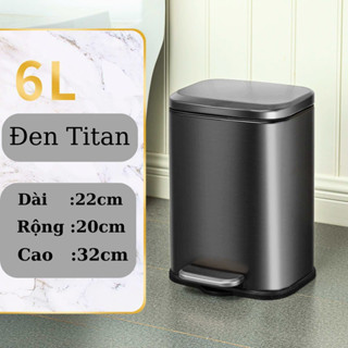 Thùng rác inox đạp chân giảm chấn chống vân tay hình vuông 6L cao cấp