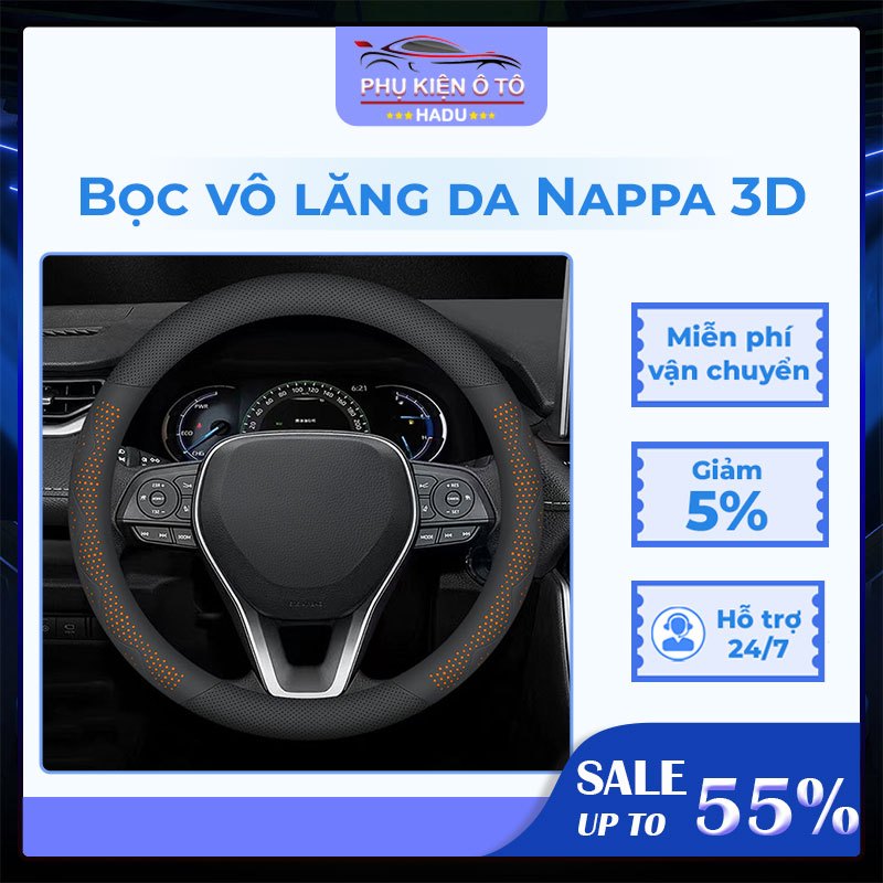 Bọc vô lăng da Nappa 3D cao cấp siêu mỏng, thiết kế lỗ thoáng khí chống trượt phù hợp nhiều dòng xe