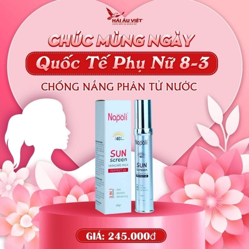 [TẶNG Ủ MÔI] KEM CHỐNG NẮNG NAPOLI, KEM CHỐNG NẮNG PHÂN TỬ NƯỚC HẢI ÂU VIỆT 40gr