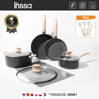Bộ nồi INSSA  [BH 1 Năm] Bộ nồi chống dính 4 món chính hãng cao cấp Chảo rán Nồi canh Chảo xào Nồi sữa GUOJ016-19